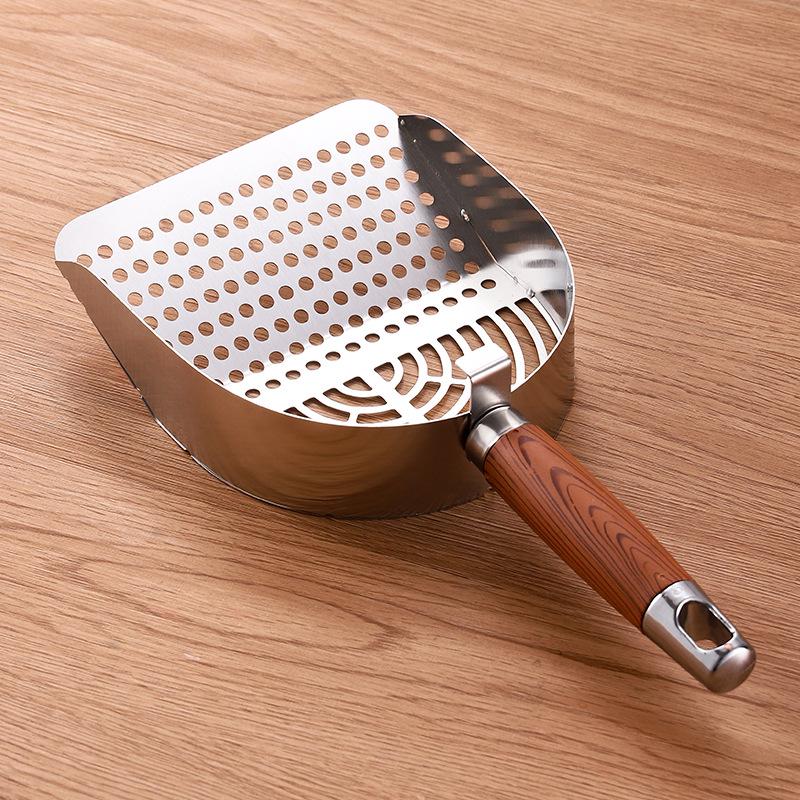 Stainless Steel Cat Litter Scoop with Fine Mesh, Large Portable Poop Scooper, Non-Slip Handle