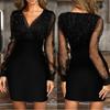 Women Mesh Sexy Dress V-Neck Sequin Gown Slim Plus Size Party Club Formal Gowns Evening Dresses