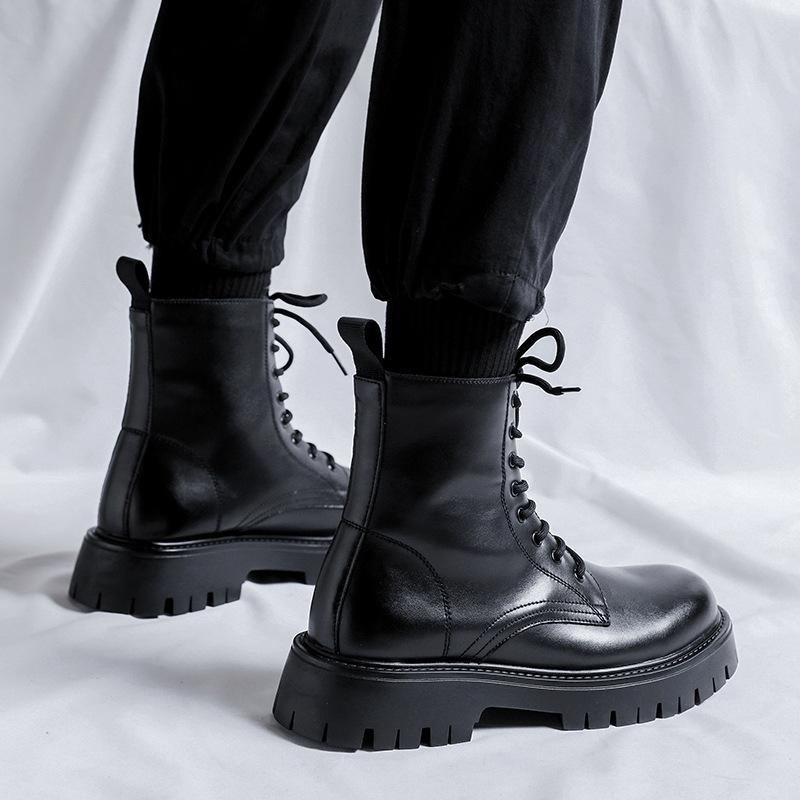 Мужские повседневные ботинки на платформе в британском стиле на шнуровке из натуральной кожи для вечеринок, ночных клубов, для платья, ковбойские ботинки, высокие мотоциклетные боты