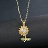 New  Sweet Zircon Sunflower Pendant Necklaces for Women Stainless Steel Chain Jewelry Accessories Wedding Party Gifts