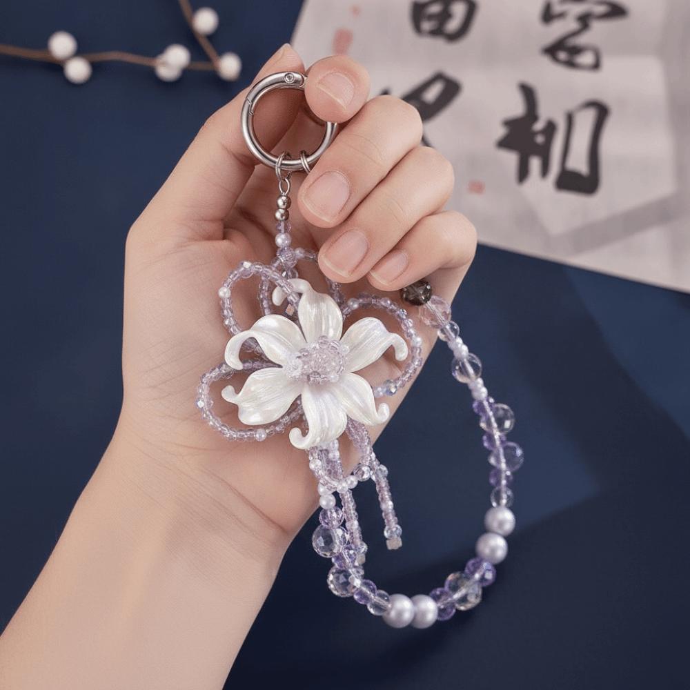 Handmade Beaded Phone Charm Plated Iris Flower Phone Hanging Pendant Arts Crafts