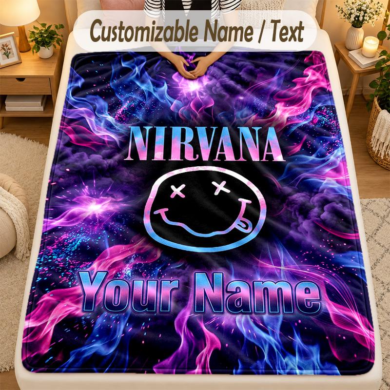 Flannel BlanketNirvana Custom Name Text Personalized Soft Warm Throw Blanket Home Decor Gift