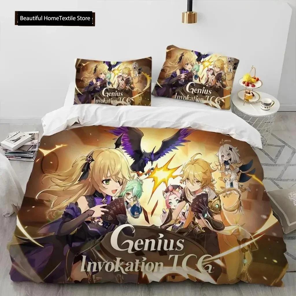 Аниме Genshin Impact Game Комплект постельного белья для мальчиков и девочек Twin Queen Size Пододеяльник Наволочка Кровать Детская Взрослая Домашний Текстиль Текстиль