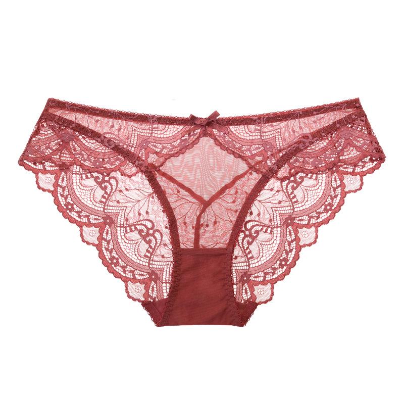 Red Lace Mid-Waist Sexy Panties for Women, Plus Size, Seamless Design