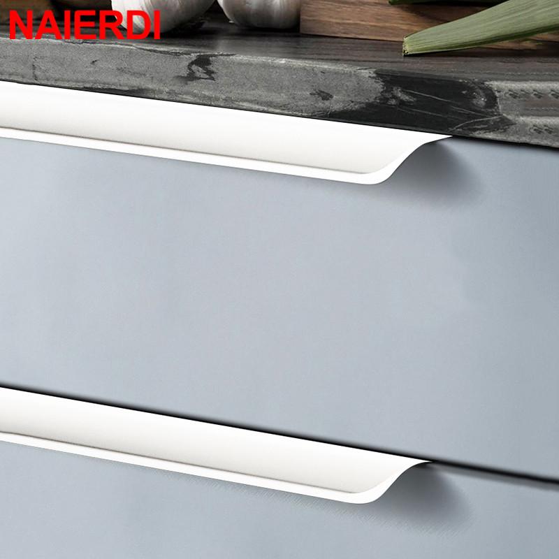 NAIERDI 800mm White Hidden Cabinet Pulls Drawer Knobs Long Pull Aluminum Alloy Kitchen Cupboard Furniture Handles Cabinet Knob