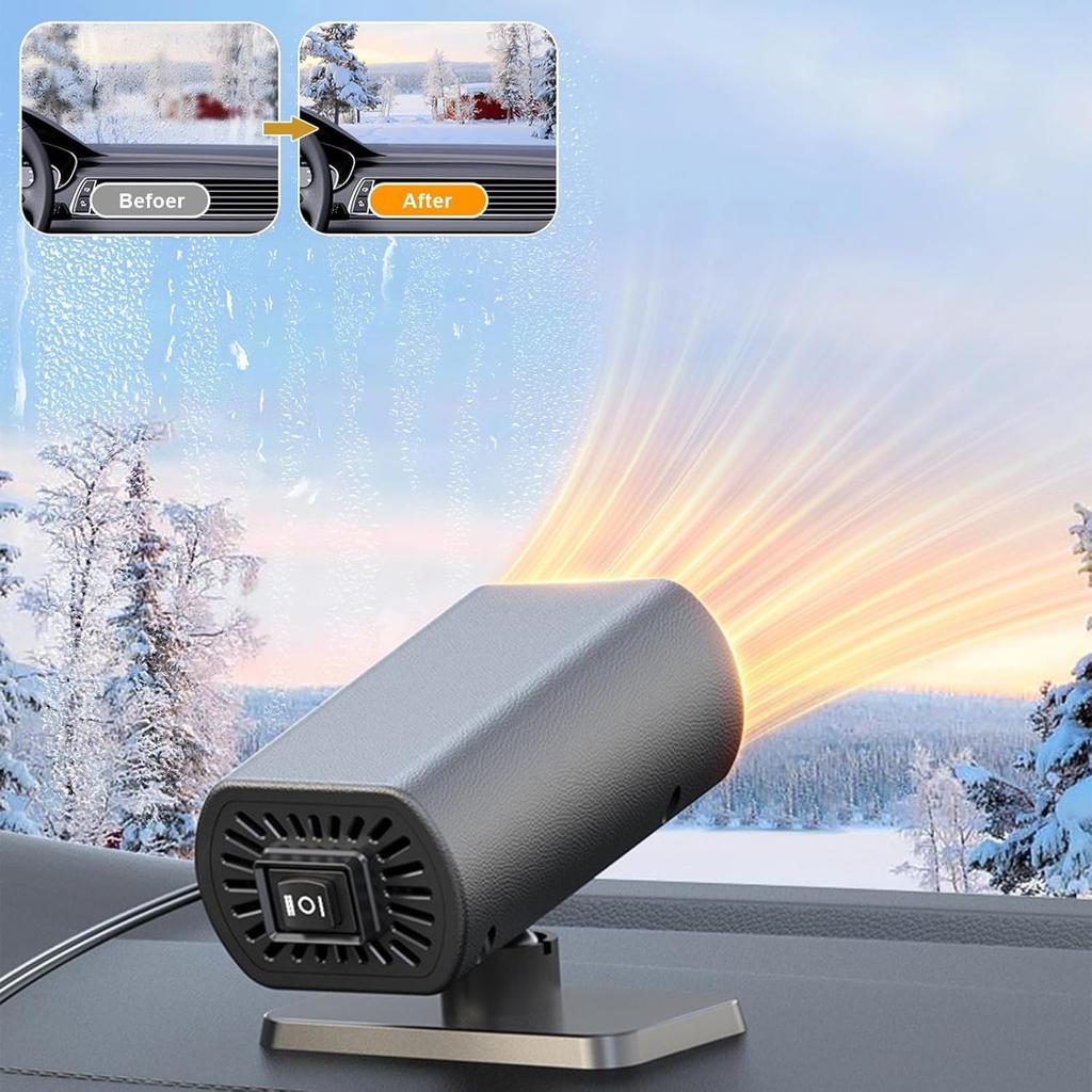 Portable Car Heater, 12V 200W Windshield Defogger and Defroster 2 in 1 Fast Heating Fan 360 ° Rotating Plug in Car Heater with Suction Holder Mini