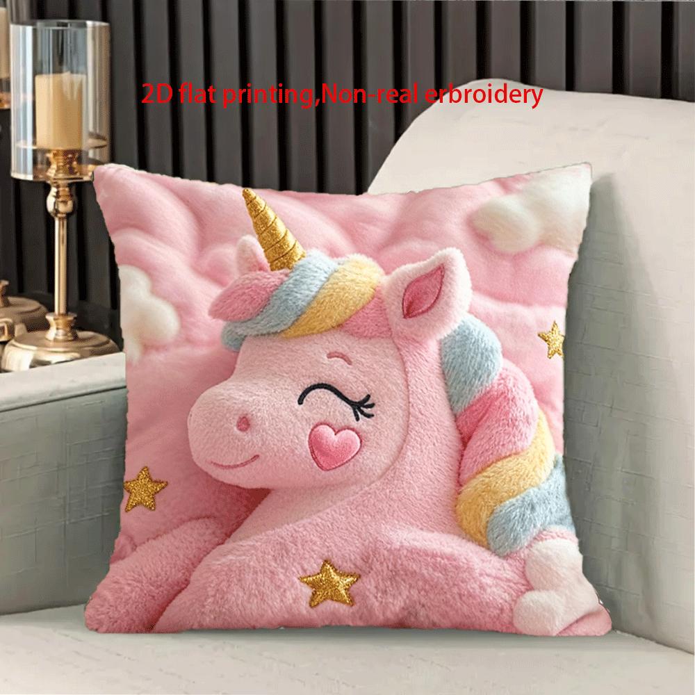 1Pc Cute Unicorn Pink Pillow Cover Double-Sided Machine Washable Cushion Case For Living Room Sofa Bedroom Decor
