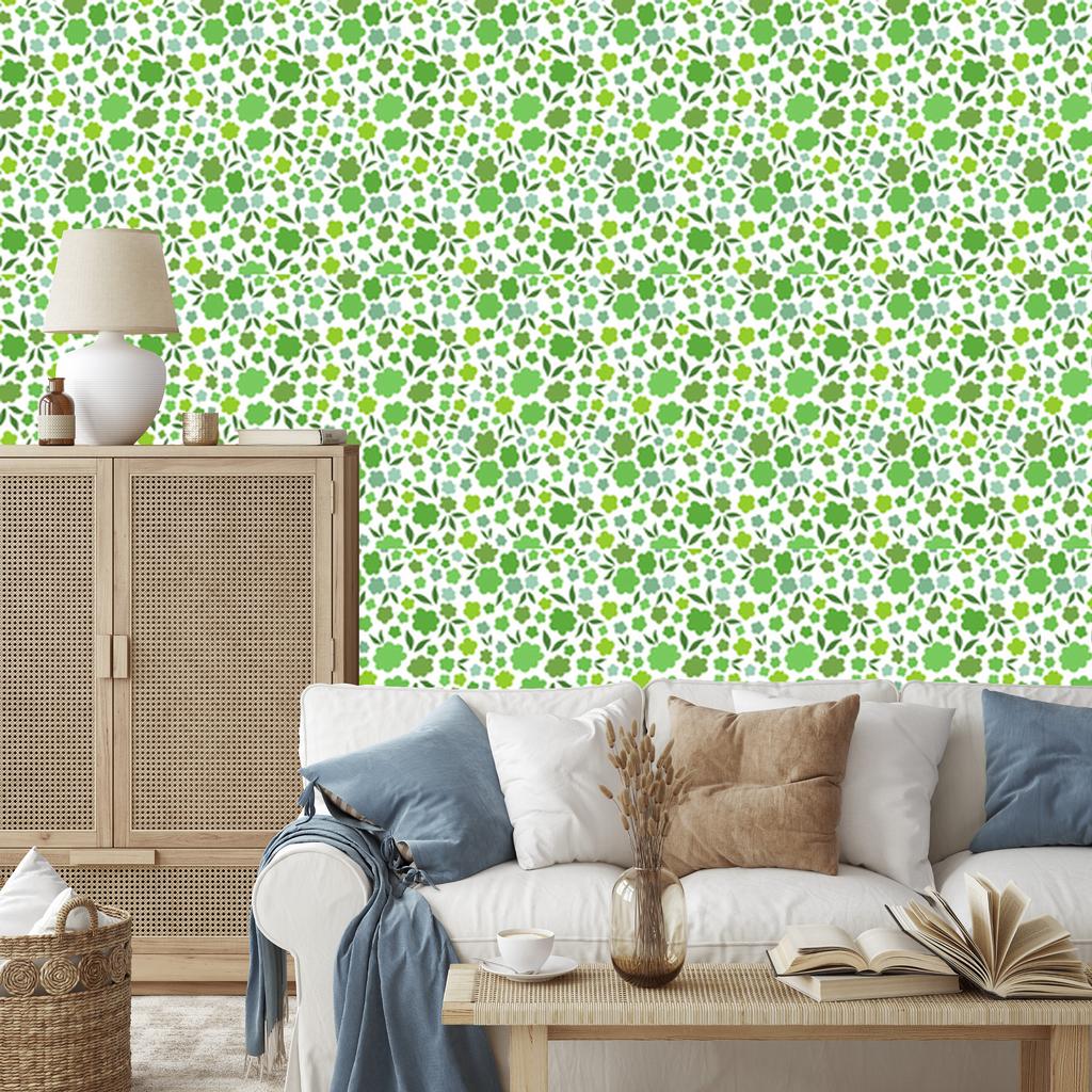 Clover Wallpaper Mint and Green for Living Room and Bedroom 50x1000