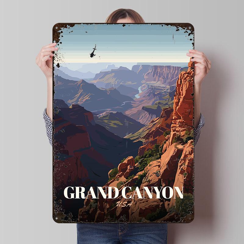 Grand Canyon USA Travel Poster Customized Wall Art Vintage Metal Signs Retro Tin Plaque for Man Cave Mancave Decoration Gaming