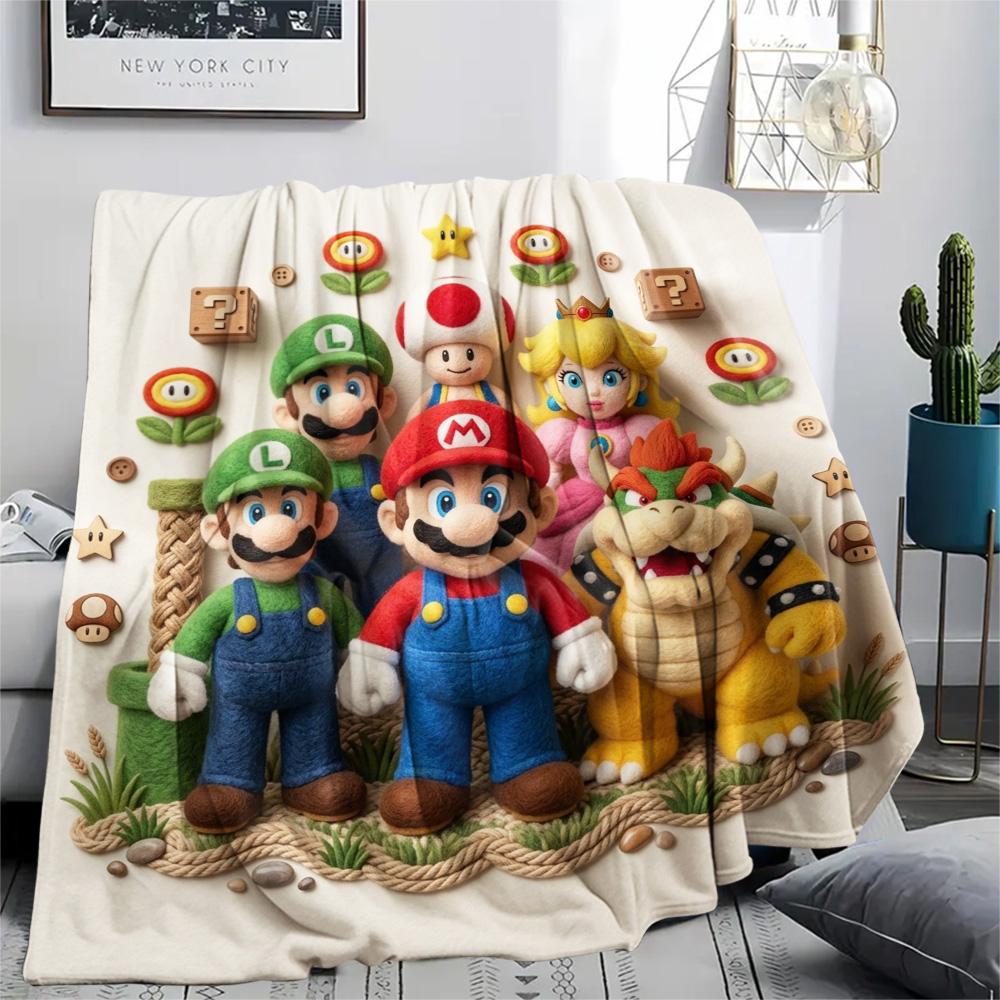 1PC Super Mario Poster Patterned Flannel Blanket Suitable For All Seasons For Home Decor Warmth And Comfort Gifts Holiday Present