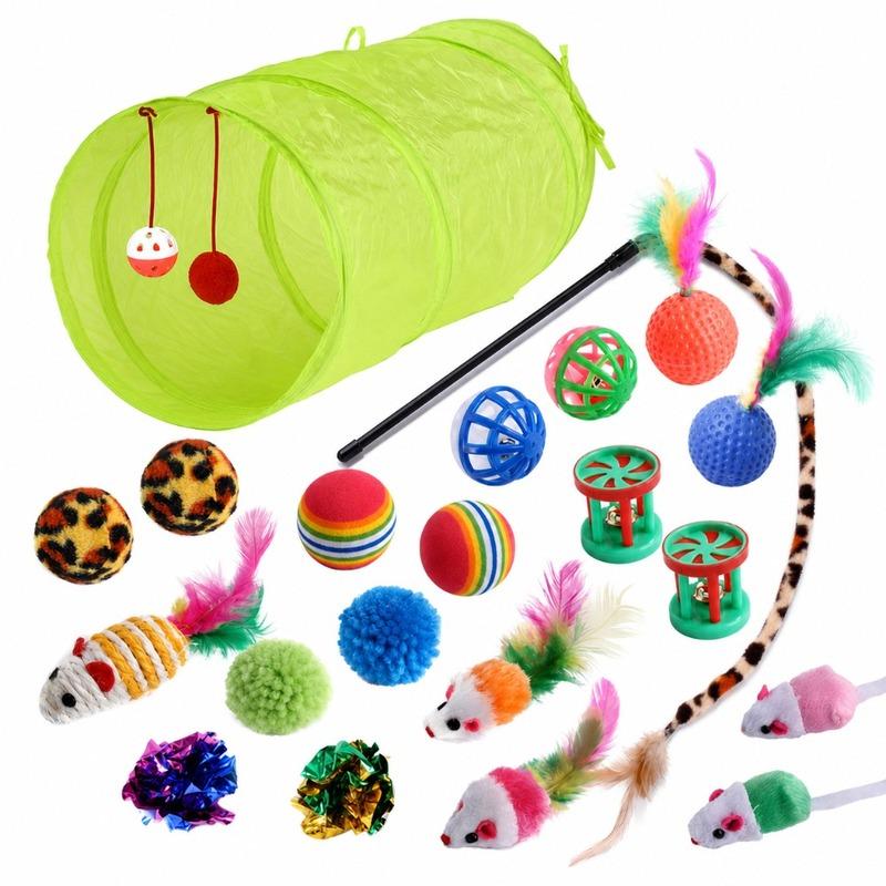 Assorted Pet Catnip Cat Toys Feather Interactive Wand Crinkle Mouse Bell Ball Play Set Durable Entertainment Tools For Indoor