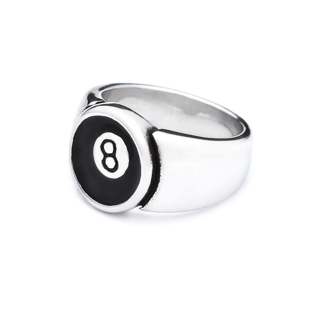 Punk Vintage Number Black 8 Eight Pool Billiard Ball Gear Rings For Men Women Stainless Steel Hip Hop Party Jewelry Dropshipping