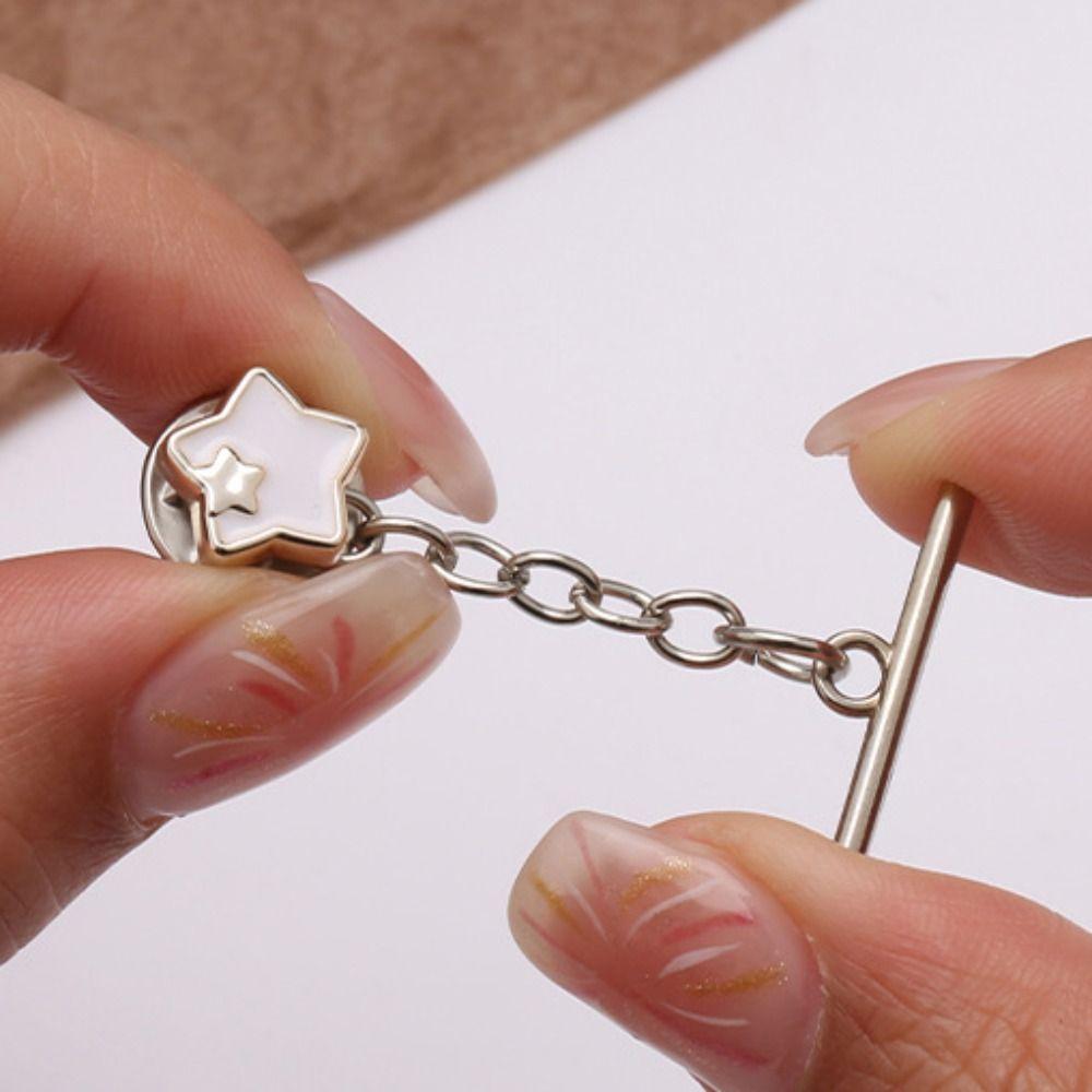 Rabbit Nail-Free Cardigan OT Buckle Triangle Flower Anti-light Brooch  Unisex