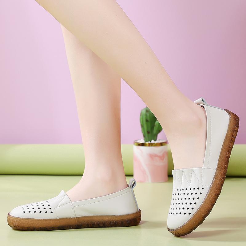 Женские мокасины, лоферы, повседневные, белые, летние, дышащие, мягкие, для медсестры, туфли на плоской подошве, черные, для вождения, для ходьбы, для мамы