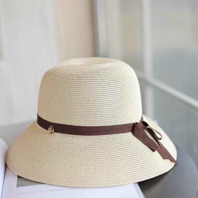 Small standard bow versatile sunshade fisherman straw hat woman seaside vacation sunscreen big brim basin hat woman