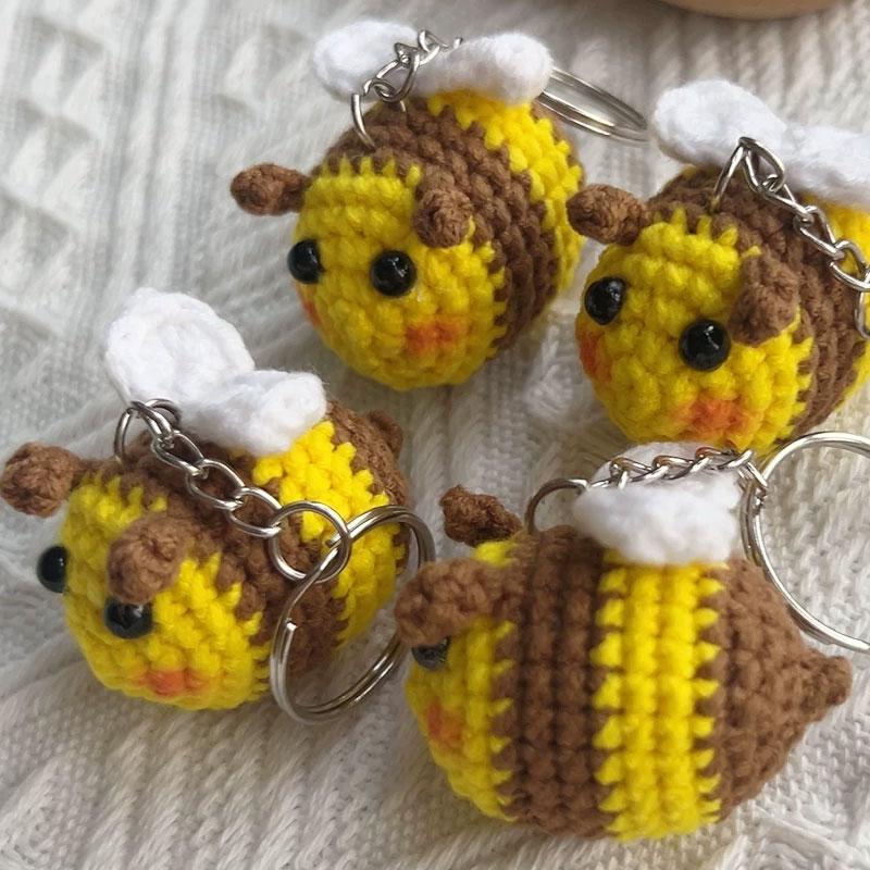 5/1pcs DIY Little Bee Keychains Creative Doll Yarn Hand Woven Gift Cute and Funny Cartoon Pendants Finished Product