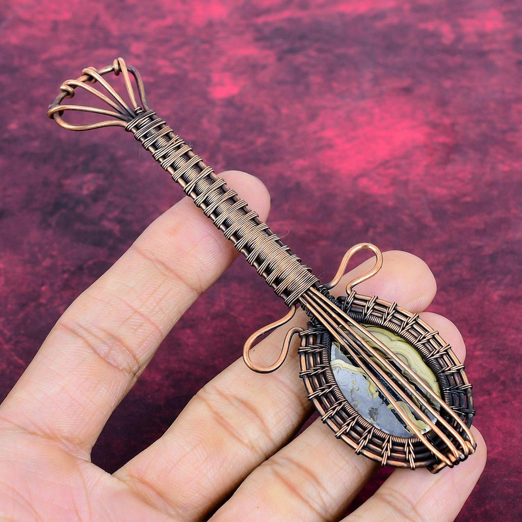 Schalenblende Pendant Copper Wire Wrapped Guitar Pendant Decent Gemstone Jewelry