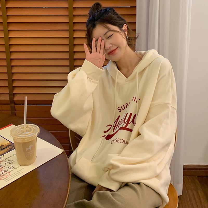 Cotton-inclusive Harajuku Style Sweatshirt for Women Korean Style Loose Casual Top Hong Kong Style Base Shirt for Students Women's Clothing