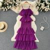 Women Summer Dress Sweet Chiffon Suspender Temperament French Gentleness Elegant Feeling Ruffle Cake Fairy Dress D3227