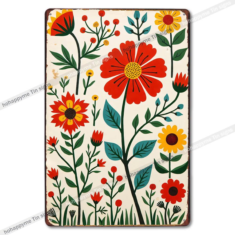 Retro Floral Metal Tin Signs Home Decor Wall Art Garden Farmhouse Country Kitchen Bathroom Living Room