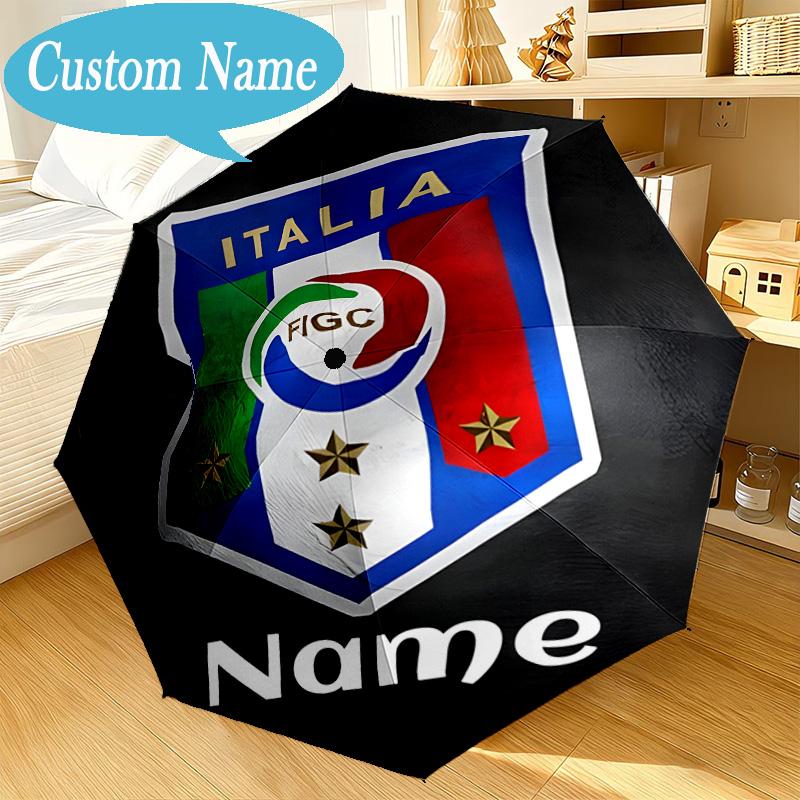 Custom Name Umbrella Italian Football Crest Umbrella 8-Frame for Travel, Camping, Casual Lightweight Portable, Essential for Family Gifts