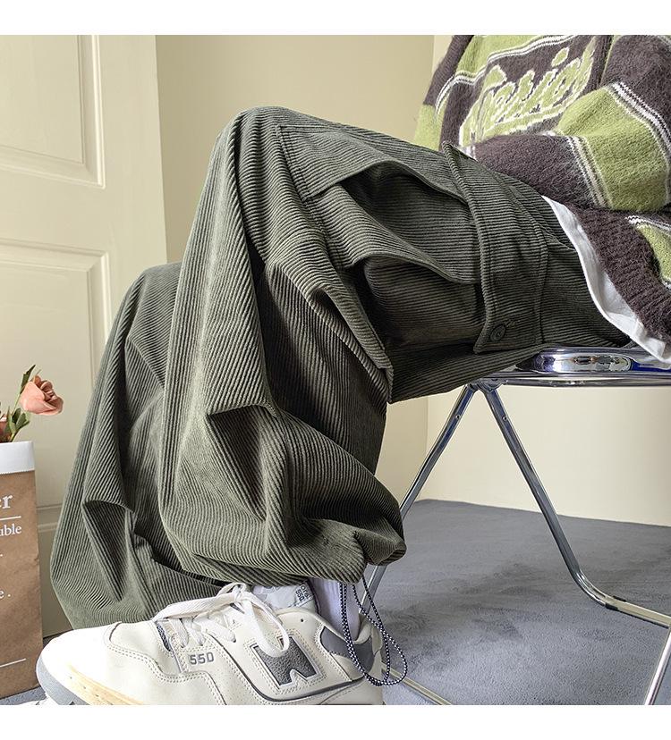 Мужской вельветовый комбинезон с бархатом - американский стиль, прямые свободные широкие брюки, модные осенне-зимние брюки большого размера