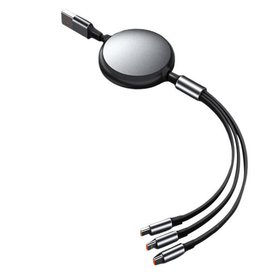 Кабель для передачи данных, 100 Вт, алюминиевый корпус, сверхбыстрая зарядка 3-в-1, растягивающийся кабель с низким энергопотреблением, кабель типа C/Micro USB/8-контактный