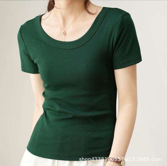 2024 Women's U-Neck Cotton Short-Sleeve Loose Slim Fit T-Shirt