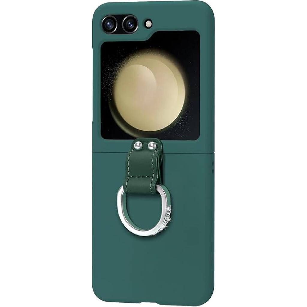 Case for Samsung Galaxy Z Flip 5, Slim Thin Hard PC Protective Phone Cover with Bling Ring Stand Shockproof Shell,Yellow