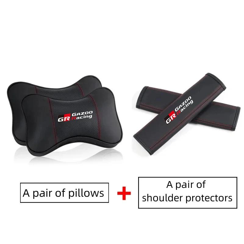 PU Leather Car Headrest Pillow Seatbelt Shoulder Pad For Toyota GR Sport REGJ6 GAZOO RACING Yaris Hil Corolla Car Accessories