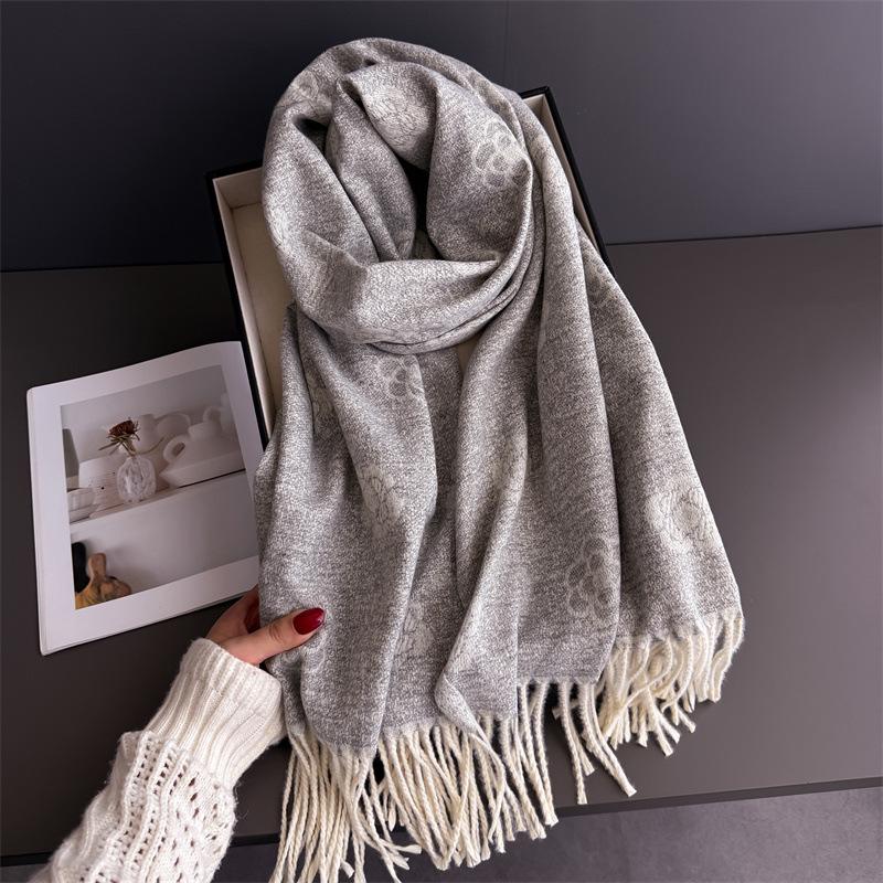 Elegant Floral Print Cashmere Scarf Women Warm Winter Pashmina Shawl Wrap Female Blanket Stoles Designer Ethnic Hijab Ramanda