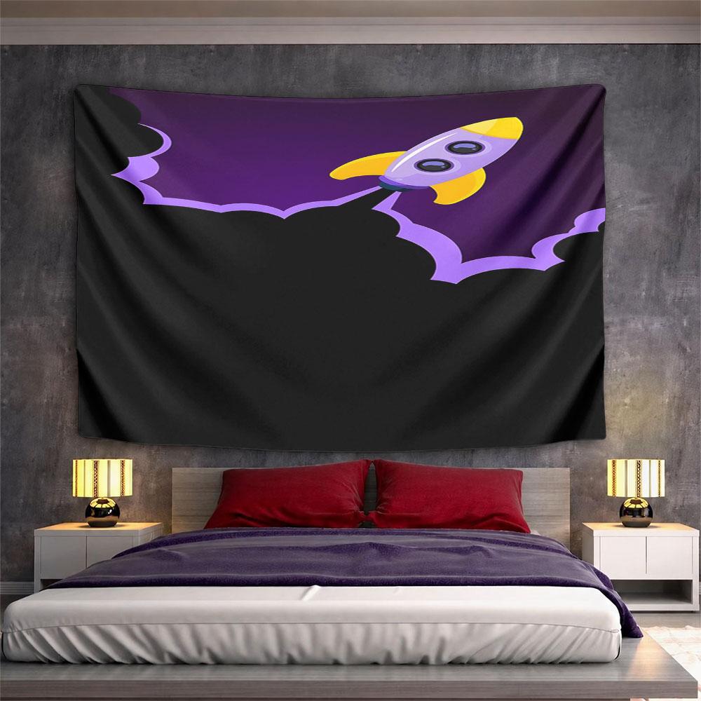 "Purple Rocket Space Adventure Design" Pattern Wall Hanging Tapestry Decorative Tapestry Home Decor for Bedroom and Living Room