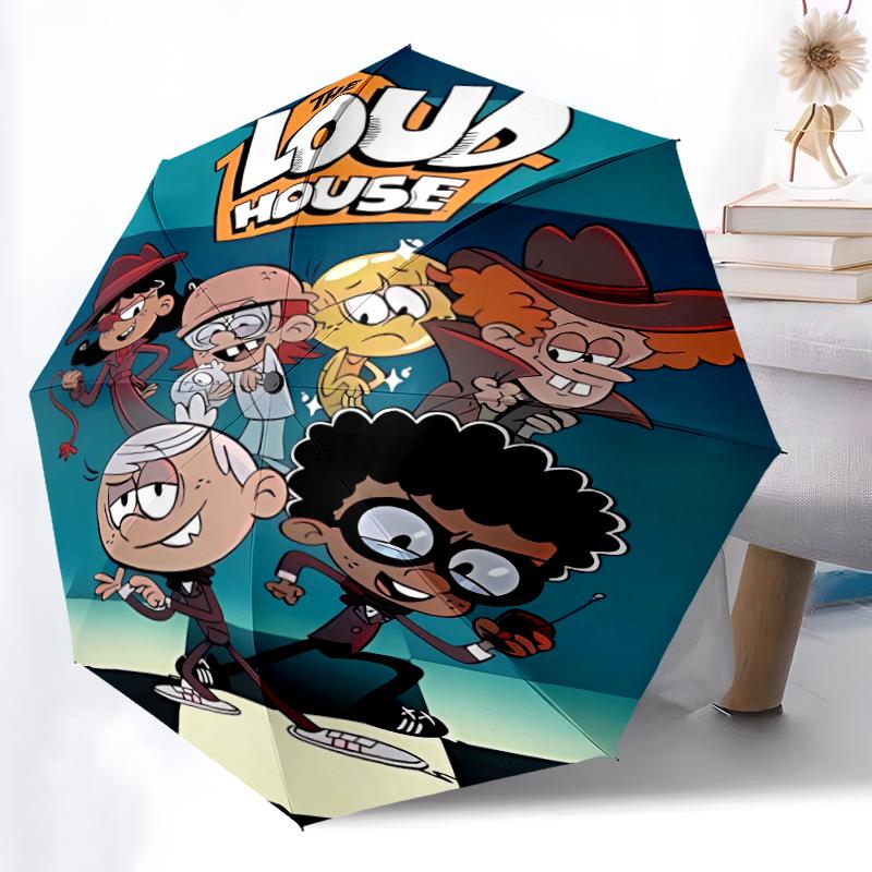 The Loud House Print Automatic Umbrella, 8 Rib Iron Frame, Plastic Handle, Suitable for Outdoor Travel &Daily , Ideal Gift
