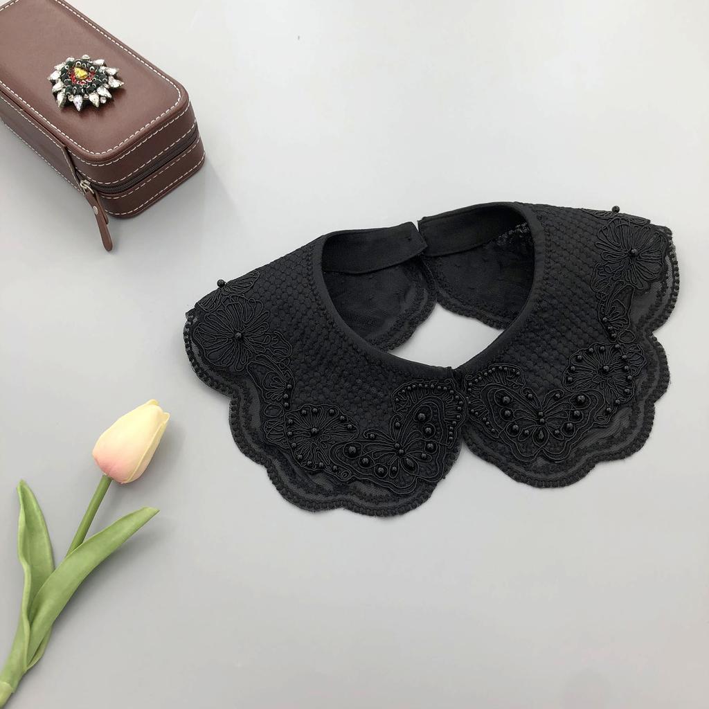 Women's Embroidery Shirt Detachable Collar Girls False Collars Lace Handmade Beads Removable Fake Collar Necklace Accessory