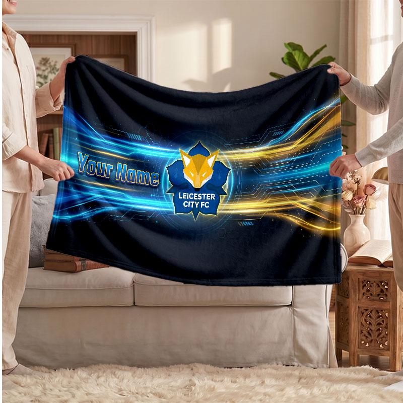 Leicester City Personalized Fleece Blanket With Football Logo, Custom Name Text Soft Warm Home Throw Blanket