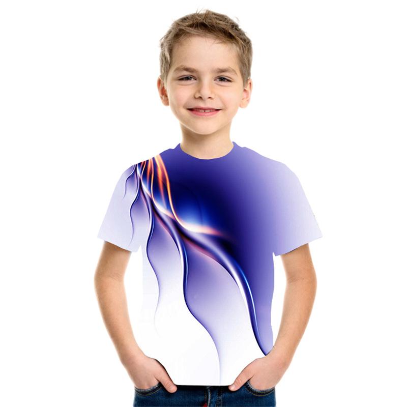 Fashionable children’s T-shirts | 3D digitally printed smoke-effect T-shirts | Casual lightweight short-sleeved round-neck breathable T-shirts