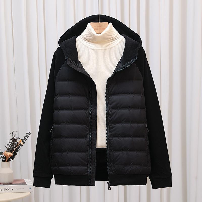 Thin down jacket women's new splicing hooded sweater autumn and winter short down jacket couple trend