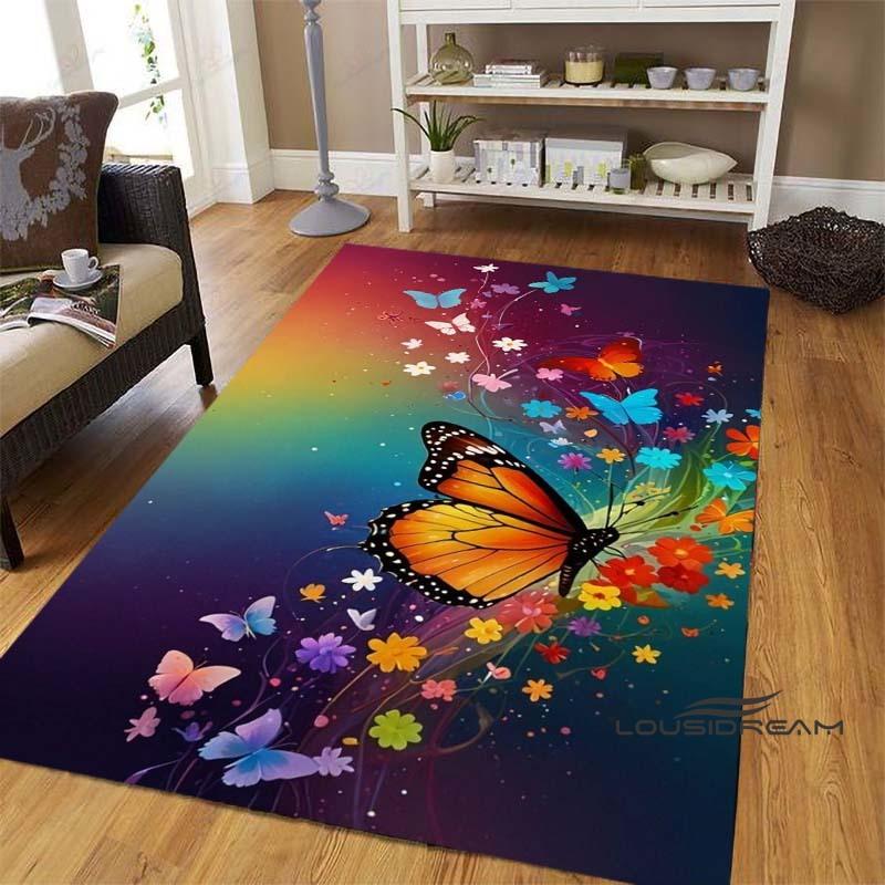 Dreamy Purple Butterfly Pattern Rugs for Living Room Bedroom Area Rugs Child Room Play Rug Cartoon 3D Printing Kids Game Mats001