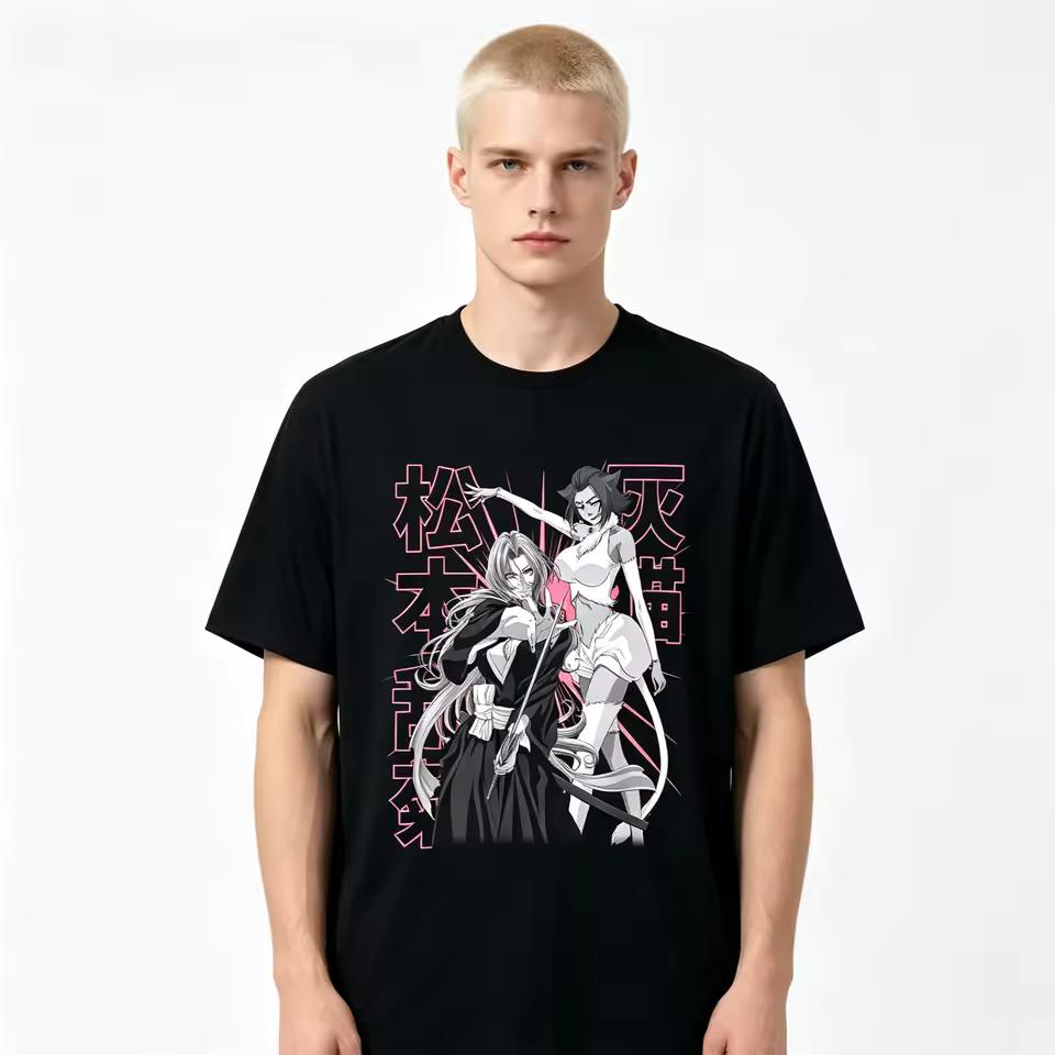2026 Hot Sale Bleach Rangiku and Haineko Silhouette Pose Anime T-Shirts Men Women Harajuku T-shirt Y2K Gothic Cotton T-shirts