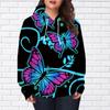 Womens Fashion Blue Curved Butterfly Print Loose Hoodie Tops Blouse Sweatshirt Casual Long Sleeve Pullover Tops