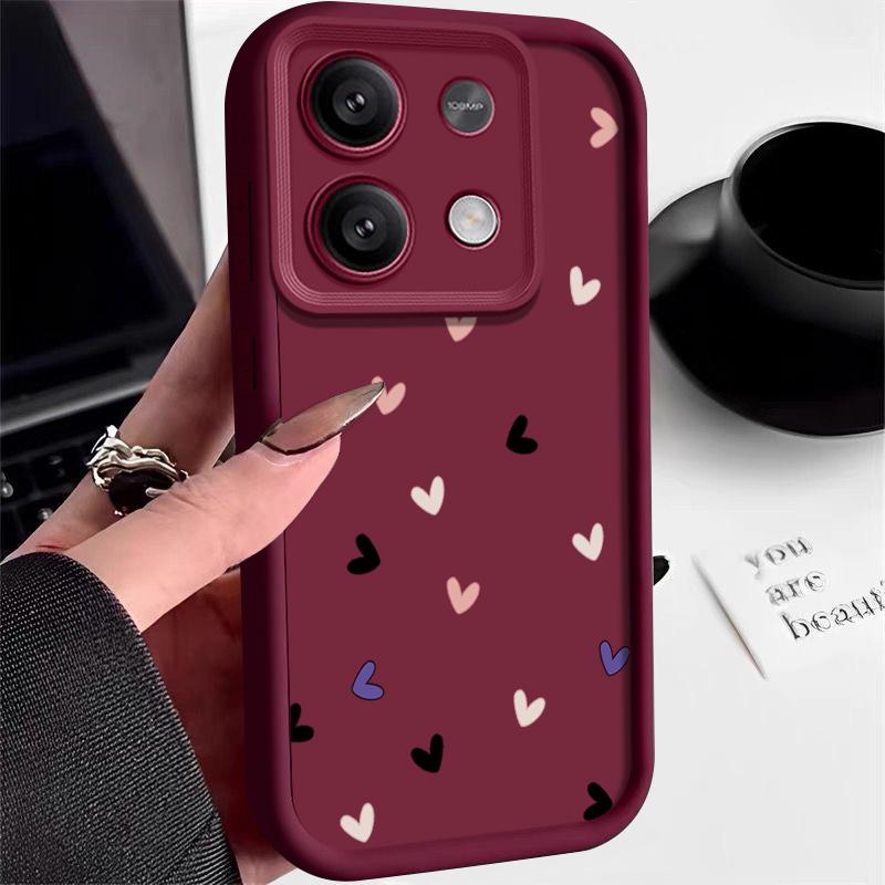 Силиконовый мягкий чехол с узором «Сердечки» для Xiaomi 14t 13t Poco X6 F6 Pro Redmi Note 13 12 11 Pro Матовый противоударный чехол конфетного цвета с защитой объектива