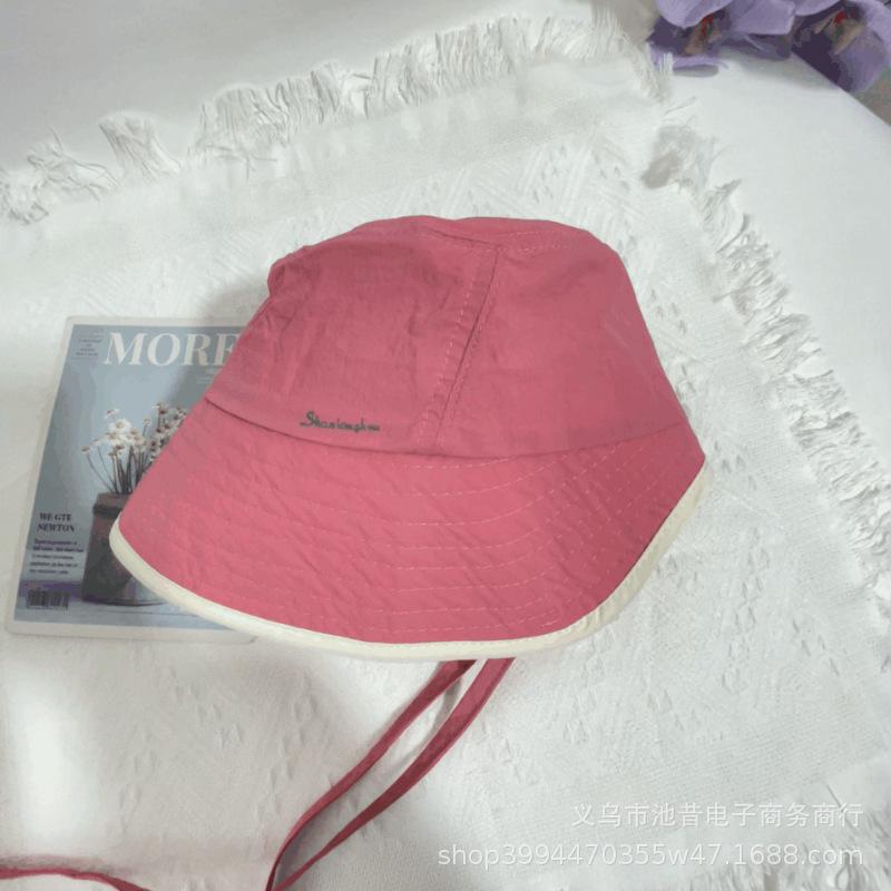 Korean Internet celebrity strap bucket hat female face small versatile basin hat summer outdoor sunshade sun protection hat quick drying thin