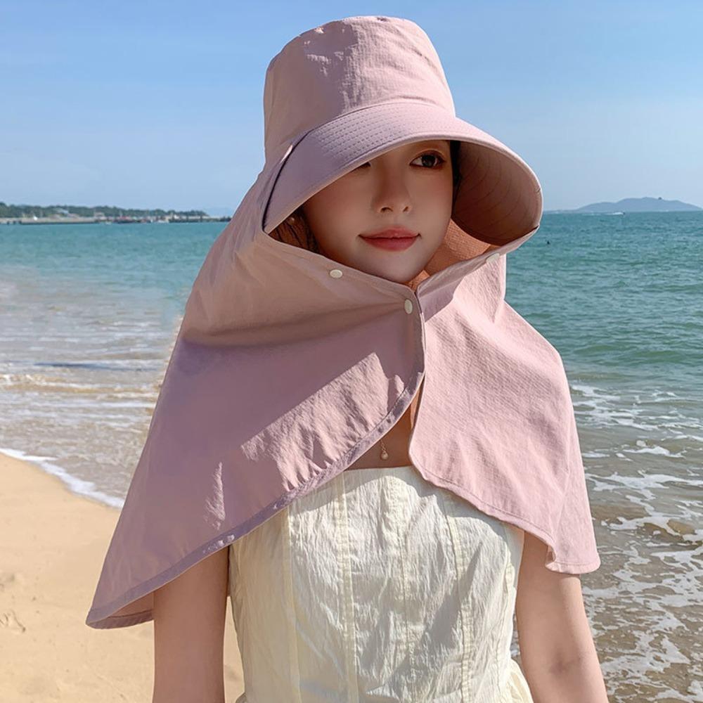 New Large Brim Sun Hat Neck Guard Shawl With Snap Button Fisherman Hat Washable Anti-UV Bucket Hat Beach