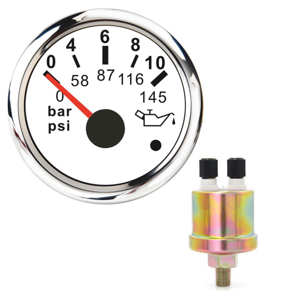 52MM Universal Car Oil Pressure Gauge 10Bar Oil Pressure Meter 10~184 ohms 1/8NPT Sensor For Car Marine Boat 12/24V