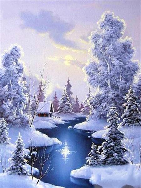 Полный квадратный круглый набор для алмазной живописи Дерево Снег Домашний декор Вышивка Мозаика Зимний пейзаж Настенное искусство