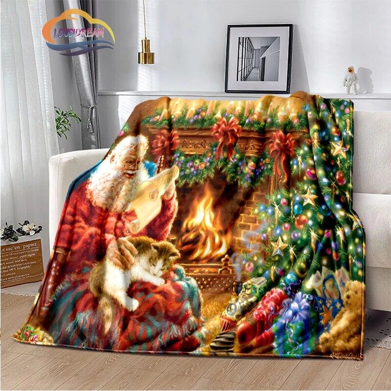 Christmas Series Flannel Cashmere Blanket Santa Pattern Comfortable Warm Sofa Bed Gift Blanket