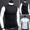 Мужские топы-майки с высоким воротником без рукавов, облегающие эластичные топы, однотонные, с широкими бретелями, футболка из ледяного шелка