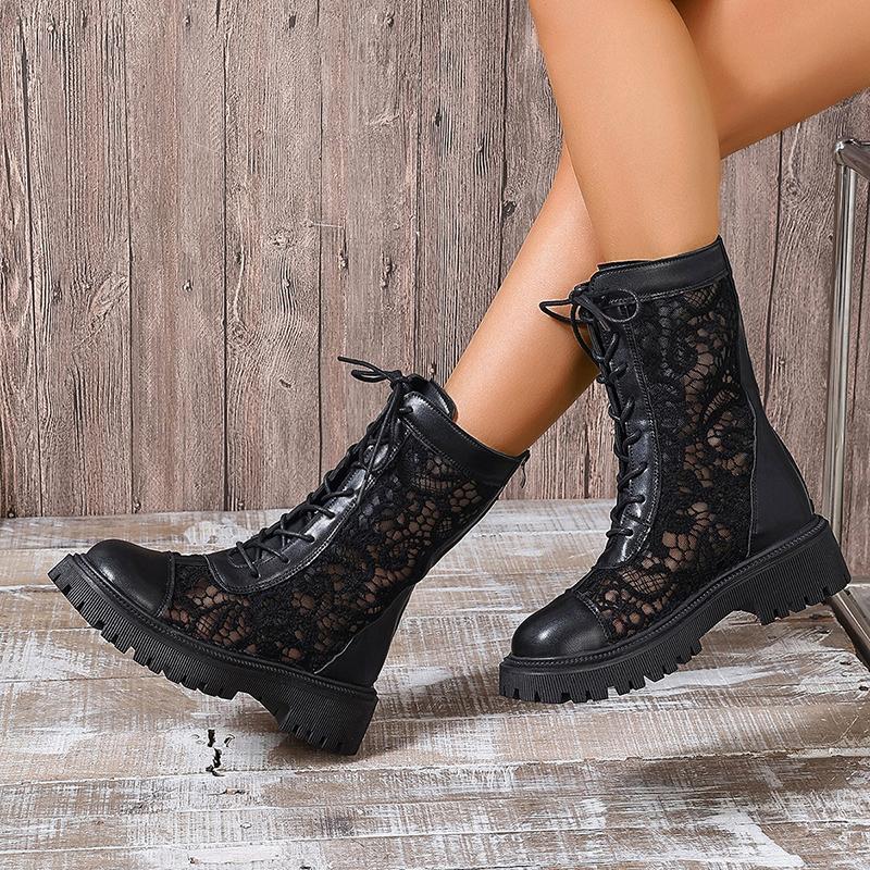 Летняя высококачественная женская обувь, модные, с круглым носком, однотонные, полые, дышащие, со шнуровкой, короткие женские сапоги