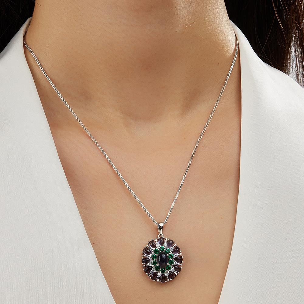 Новое роскошное женское ожерелье-подвеска из стерлингового серебра 925 пробы с натуральными овальными драгоценными камнями иолита для вечеринки, изысканное ювелирное украшение для ежедневных подарков жене