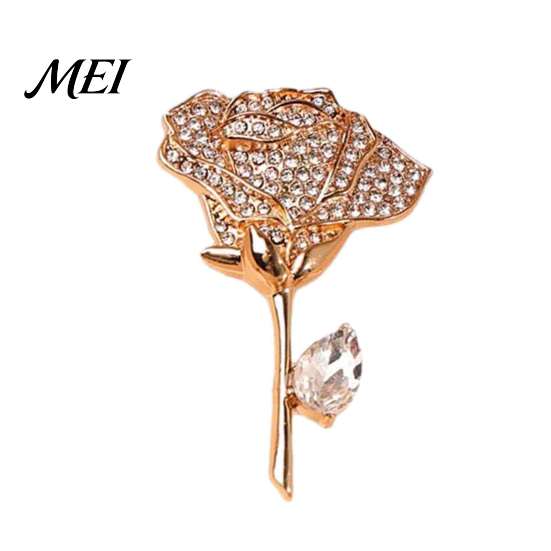Women Wedding Jewelry White Rhinestone Rose Brooch Pin, Sparkling Flower Lapel Dress Romantic Suit Hat Bag Clothing Accessories, Elegant for Pin